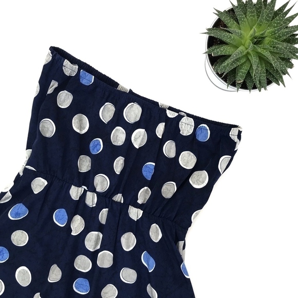Banana Republic Strapless Blue Polka Dot Dress - Picture 2 of 5